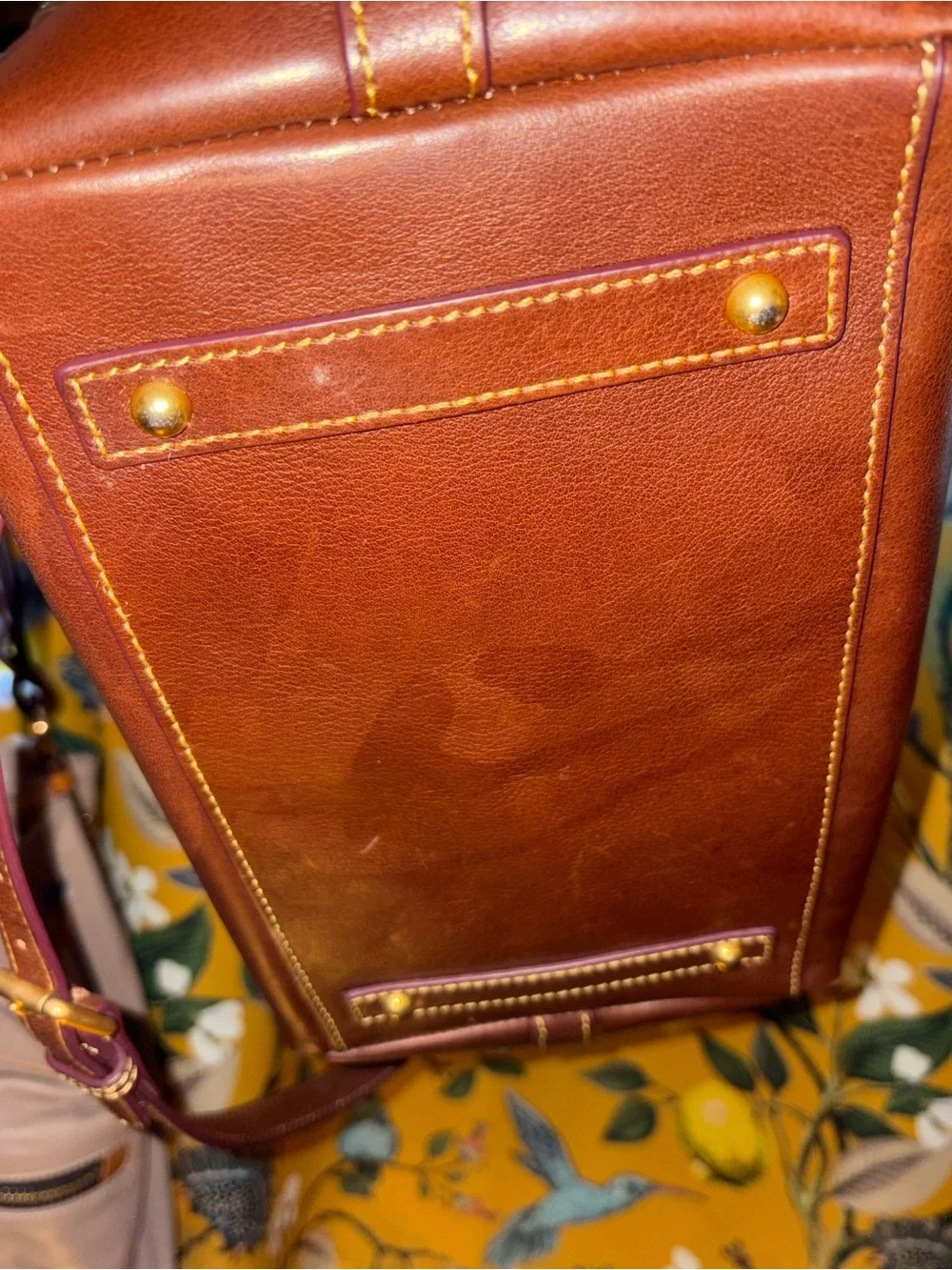 Dooney & Bourke Chestnut Brown Florentine Leather Whipstitch Satchel Bag